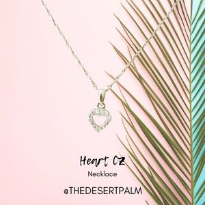 Sterling Silver CZ Heart Pendant Necklace 20" | Dainty Sparkly Layering